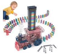 Domino Train - 10in Small Automatic Electric Train, Creative Light Sound Effects, Stem Toy Play Learning Machine Activity | Fun Educational Playset for Kids Build Domino Runs Motor Skills
