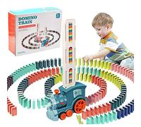 Domino Train Toys for Boy Gifts, Automatic Domino Laying Electric Train with 120Pcs Domino Blocks, Kids Building and Stacking Train Dominoes Game Toys for Age 8+