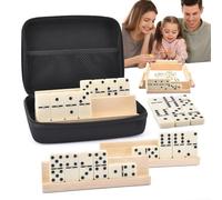 Dominoes Set Adults - CompleteDominoTileCollection, DurableResinMaterial, PortableEVAStorageBag, MultiStandWoodenHolder, ClassicStrategyGameSet | for Vacation Travel Picnic Indoor Outdoor Leisure Fami