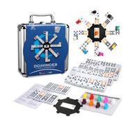 Dominoes set for adults, Double 12 Mexican train dominoes game with Colorful Dot, Classical Dominoes set with Aluminum Case,1 Domino Hub,9 Colorful train, 91 Domino Tiles, (2-8 players)