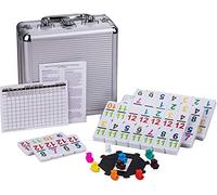 Dominoes set for adults, Double Twelve Mexican train dominoes game with Number Dot, Classical Dominoes set with Aluminum Case,1 Domino Hub,9 Colorful train, 91 Domino Tiles, (2-8 players)