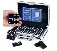 Dominos Set for Adults - Jumbo Size Black Dominoes for Classic Board Games- Double Six Jumbo Size Dominos Set 28 Tiles with Black Aluminum - Juegos de Mesa, Festival Gift (2-4 Players)