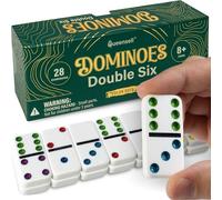 Dominos Set for Adults with Colored Dots - Double 6 Dominoes Set is a Classic Board Games for Kids and Adults - Double Six Standard Dominos Set 28 Tiles