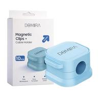 DOMIRA 10 Magnetic Cable Holder Clips - Desk Cable Tidy & Charger Cable Organiser - Magnetic Door Clip for Wire Management - 6 Colours - Self Adhesive Clip for Desk Cable Organizer (Blue)