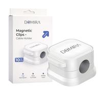 DOMIRA 10 Magnetic Cable Holder Clips - Desk Cable Tidy & Charger Cable Organiser - Magnetic Door Clip for Wire Management - 6 Colours - Self Adhesive Clip for Desk Cable Organizer (White)