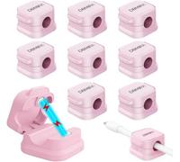 DOMIRA 10 Magnetic Cable Holder Clips - Desk Cable Tidy & Charger Cable Organiser - Magnetic Door Clip for Wire Management - 6 Colours - Self Adhesive Clip for Desk Cable Organizer (Pink)