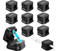 DOMIRA 10 Magnetic Cable Holder Clips - Desk Cable Tidy & Charger Cable Organiser - Magnetic Door Clip for Wire Management - 6 Colours - Self Adhesive Clip for Desk Cable Organizer (Black)