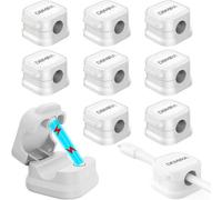 DOMIRA 10 Magnetic Cable Holder Clips - Desk Cable Tidy & Charger Cable Organiser - Magnetic Door Clip for Wire Management - 6 Colours - Self Adhesive Clip for Desk Cable Organizer (White)