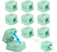 DOMIRA 10 Magnetic Cable Holder Clips - Desk Cable Tidy & Charger Cable Organiser - Magnetic Door Clip for Wire Management - 6 Colours - Self Adhesive Clip for Desk Cable Organizer (Green)