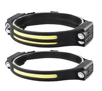 DOMIRA Head Torch Rechargeable Waterproof - Led Headlamp with Flash Modes, Hiking Head Torchs, Camping Headlight, Hard Hat Light, Fishing Head-tourch 2PK