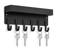 DOMIRA Key Holder for Wall - 6 Hooks, Self Adhesive or Drill, Black Metal Key Rack Wall Mounted, Hallway Entryway Organiser, Home Key Hanger