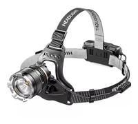 DOMIRA Rechargeable Head Torch - 5000LM Super Bright LED Headlamp with 6 Modes, Red Warning Light, Zoomable Waterproof, Adjustable USB 5200mAh for Running, Camping, Fishing & Outdoor Use