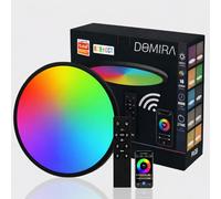 DOMIRA Smart Slim LED Ceiling Light 22W Ø30cm, Slim Edge WiFi Ceiling Lamp, RGB + 2700K-6500K Adjustable White, Alexa Google App Control, AC85-265V, Black Modern Flush (with Remote)