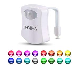 DOMIRA Toilet Light Motion Sensor - Led Bathroom Night Light | Motion Sensor Toilet Light | Stick-on Magnetic Wall Light | Indoor Motion Lights | Battery-Powered Stair Lights (RGB 16 Colors)