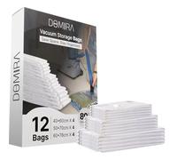 Domira Vacuum Storage Bags - Space Saver Bags For Clothes, Duvets, Travel - 3/9/12 Pack Variations - Airtight Compression Seal - Reusable, Heavy Duty Vacuum Bags (12, SxMxL)