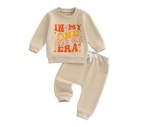 Domisola Baby Girl 1st Birthday Outfits In My One Year Old Era Long Sleeve Pullover Tops Shirt Pants Set Infant Fall Clothes (Apricot, 12-18 Months)