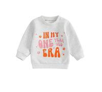 Domisola Baby Girl First Birthday Outfit in My One Year Old Era Sweatshirt Fall Long Sleeve Shirt 1st Birthday Girl Clothes (Gray, 12-18 Months)