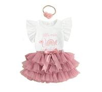 Domisola Baby Girls My 1st Birthday Outfits Sleeveless Floral Lace Romper + Tutu Skirt + Headband Set (B- Ondeful Pink, 6-12 Months)