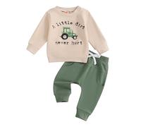Domisola Infant Toddler Baby Girl Fall Winter Clothes Set Tractors Print Crewneck Sweatshirt Tops Pants Trousers Outfits (01- Khaki, 3-4 Years)