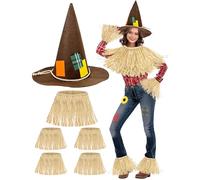 Domkier 7pcs Scarecrow Costume Set for Adults, Scarecrow Accessories Felt Hat and Straw Kit for Halloween Cosplay Accessories Dress Up