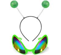 Domkier Alien Glasses Martian Headband, Green, 2 Piece Set
