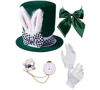Domkier Easter Bunny Ear Top Hat for Adult Mad Hatter Rabbit Topper Plush Hat White Rabbit Costume Set Halloween Party, Green, Medium