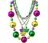 Domkier Mardi Gras Jumbo Ball Bead Necklaces Mardi Gras Assorted Metallic Color Bead Necklaces Set for for Masquerade Carnival Mardi Gras Costume Party Favors