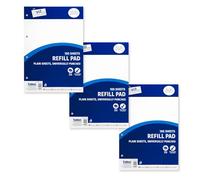 Domkora A4 Plain Notebook Refill Pad Writing Paper - 3 Pack 120 Pages Hole Punched Note Paper - Sketch Pad Folder Binder Ready Study - Work Office School College Filing - 100% Recyclable Eco Pack