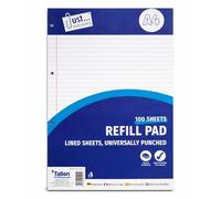 Domkora A4 Ruled Notebook Refill Pad Writing Paper - 1 Pack 100 Sheets Hole Punched Lined Note Paper - Work Office School College Notepad - Folder Binder Ready Study Filing - 100% Recyclable Eco Pack