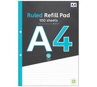 Domkora A4 Ruled Refill Pad Notebook Writing Paper - 1 Pack 100 Sheets Hole Punched Lined Note Paper - Work Office School College Notepad - Folder Binder Ready Study Filing - 100% Recyclable