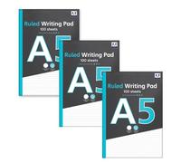 Domkora A5 Ruled Notebook Writing Note Pad - 3 Pack 100 Sheets Lined White Writing Paper - Reporters Pad Flip Notebook - School Notepad College University Students - 100% Recyclable