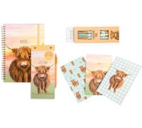 Domkora Highland Cow Gifts Stationery Set - 9 Piece Notebook And Pen Set - Cute Stationery Collection - A5 Spiral Notebook & Magnetic List Pad - Mini Notebooks & Pens - Highland Cow Gift Pack