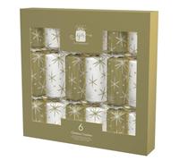 Domkora Luxury Christmas Crackers Pack 6 - Deluxe Gold & White Star Design | Plastic Free, 100% Recyclable, Festive Table Decoration, Hand Tied, Metal Gifts, Party Hats Gifts