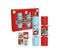 Domkora Mini Christmas Crackers Red & Blue Cute Santa Designs - 6 Pack Eco-Friendly Plastic-Free Crackers - Kids Christmas Party Favour with Stickers - Family Xmas Table Decoration Stocking Filler