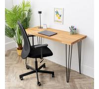 Domli Solid Oak Wood Home Office Computer Desk With Black Hairpin Legs - 1500mm X 500mm X 40mm - Modern Wooden Workstation Table
