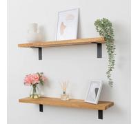 domli Solid Wood Oak Wall Shelf & Brackets - 1200mm X 150mm X 27mm - Wooden Wall Mounted Shelf - Home Furniture Decorative Shelving