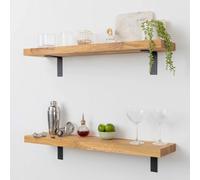domli Solid Wood Oak Wall Shelf & Brackets - 1200mm X 150mm X 40mm - Wooden Wall Mounted Shelf - Home Furniture Decorative Shelving