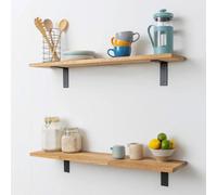 domli Solid Wood Oak Wall Shelf & Brackets - 300mm X 150mm X 18mm - Wooden Wall Mounted Shelf - Home Furniture Decorative Shelving