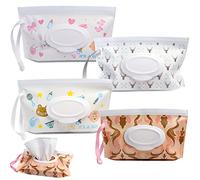 DOMMARE Baby Wipes Dispenser, 4 Pack Portable Wet Wipes Pouch-Reusable Wipe Holder -Refillable Lightweight Waterproof Case with Sealed Zipper to Keep Wipes Clean and Moist