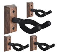 DOMMI Guitar Wall Mount 4 Pack, Guitar Holder with Adjustable Soft Guitar Hook for All Size Guitars, Hardwood U-Shaped Guitar Hanger Wall Mount for Acoustic, Electric Guitar, Bass, Black Walnut