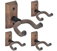 DOMMI Guitar Wall Mount 4 Pack, Guitar Holder with Rotatable Soft Guitar Hook for All Size Guitars, Hardwood U-Shaped Guitar Hanger Wall Mount for Acoustic, Electric Guitar, Bass, Black Walnut