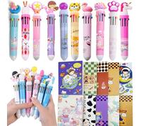 DomoJoy 10 in 1 Cute Fun 10 color Pens For Kids (10Pack), Mini Notebook (10 PCS), Eco Party Bag Fillers for Kids, Kid Mini Notepads and Pens, Student Gifts From Teachers Bulk, End of Term Prizes