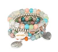 DomoJoy Boho Beaded Bracelets, Women's series Glass Bead Bracelet, Tree of Life Pendant, Elastic Gorgeous Bracelet Pair with Bohemian Clothing, a Stylish Gift set of 4