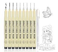 DomoJoy Fineliner Pens Art Set, 1 Highlight White Gel Pen, 9 Fine Liner Pens Black, Felt tip pen Permanent Ink for Sketching, Manga Anime, Scrapbook