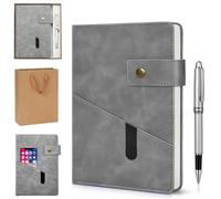 DomoJoy Journal a5 Notebook and Pen Set, 200 Page, Dark Gold Leather Journals for Women Men, With a Gift Box and Bag, Notepad for Work, Diary, Travel, Study, Reading (Moonlight Gray)