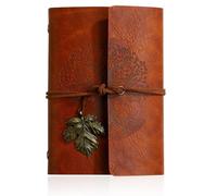 DomoJoy Journals for Women, 160 Pages A6 Leather, Refillable Notebook, Travel Journal Wishing Tree Retro 2 Color, Travel Gifts for Women Men (Reddish brown)