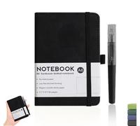 DomoJoy Pocket Notebook with Pen, A6 Small Notebook Black PU leather, mini Pocket Notepad for Work, Diary, Travel, Study (black)