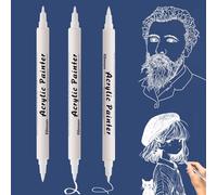 DomoJoy White Gel Pen, 3Pack White Pen Dual-tip Felt tip pens, 1.0mm/3.0mm BR Soft Tip, Acrylic marker for Fineliner Art, Highlight Permanent Ink, for Black Paper, Sketching, Scrapbook, Marking