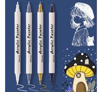DomoJoy White Gel Pen, Black Gold and Silver Pens, 4Pack Dual-tip Felt tip pens, 1.0mm/3.0mm BR Soft Tip, Acrylic marker for Fineliner Art, Highlight Permanent Ink, Sketching, Scrapbook, Marking