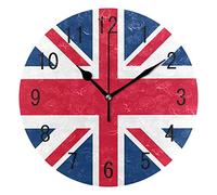 Domoko Home Decor British Flag Union Jack Round Acrylic Wall Clock Non Ticking Silent Clock Art for Living Room Kitchen Bedroom